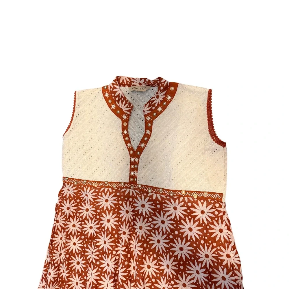 Dhristi Girls Rust Orange Floral Eyelet Lace Boho Dress Mirror Detail Size L
